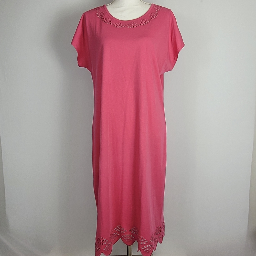 Christopher And Banks Large Pink Eyelet Midi Dress Size Large